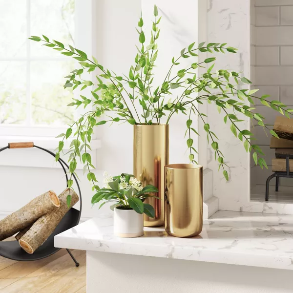 Home Décor, Ceramic Vase, Tall Decorative Brass Vase, Ceramic Flower Vases, Brass Flower Vase